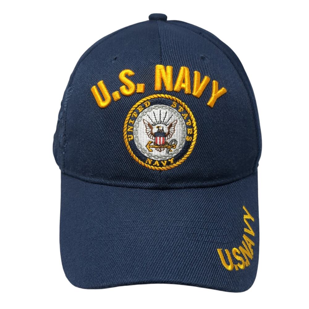 U.S. Navy Strapback Baseball Cap Blue One Size Adjustable Embroidered JWM